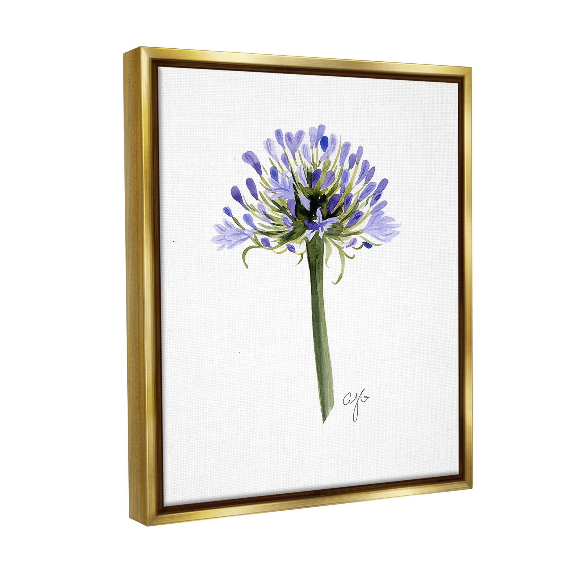 Stupell Industries Minimal Purple Anther Botanical & Floral Painting Gold Floater Framed Canvas Art Print Wall Art, 17 x 21