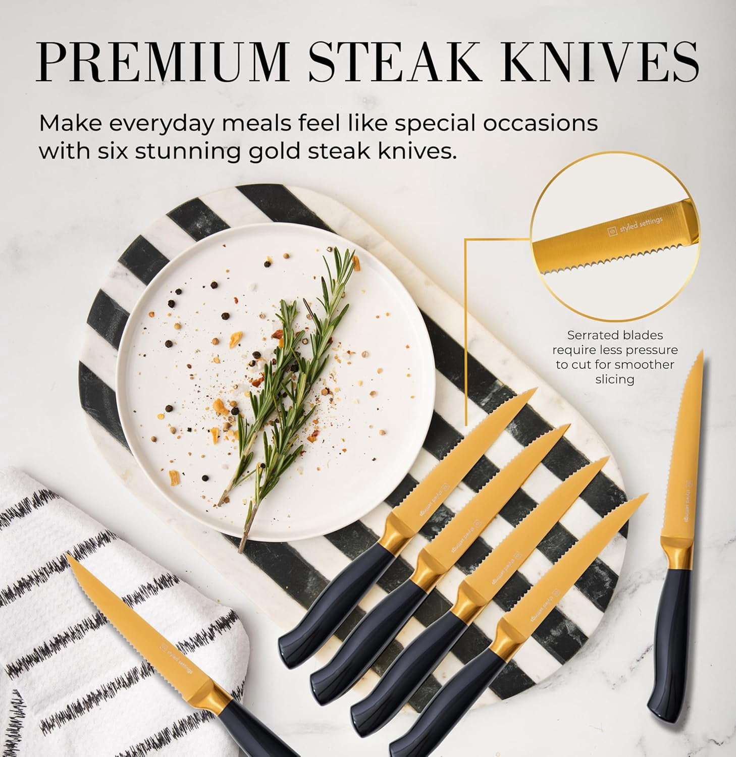 Black and Gold Knife Set with Sharpener- 14 PC Gold Knife Set with Block and Sharpener Includes Full Tang Black and Gold Knives & Self Sharpening Knife Block Set - Black and Gold Kitchen Accessories