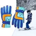 thumbnail image 4 of 1 Pair Skiing Gloves Non-slip Durable Fastener Tape Knitting Thread Cuff Exquisite Embroidery Windproof Keep Warm Contrast Colors Winter Outdoor Kids Snow Gloves for Skiing, 4 of 8