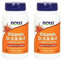 NOW Foods Vitamin D3 & K2, 120 Vegetarian Capsules - 2 Packs