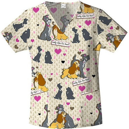 Disney's "Lady Loves Tramp" Women's Printed V-Neck Scrub Top