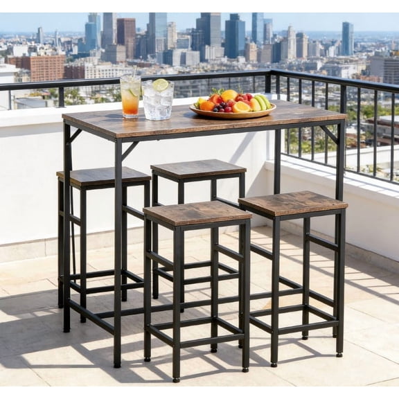 Xukmct Rectangle Dining Desk with 4 Pack Stools Set, Wood Tabletop Dining Table Chair Set for Dining Room, Living Room, Black Brown
