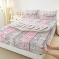 thumbnail image 3 of Castle Fairy Pink Christmas Snowflake Boy Girl 3Pcs Twin Sheet Sets,Geometric Stripes Twin Fitted Sheet,Xmas Festival Theme Breathable Flat Sheet,Super Cozy Room Decor, 3 of 7