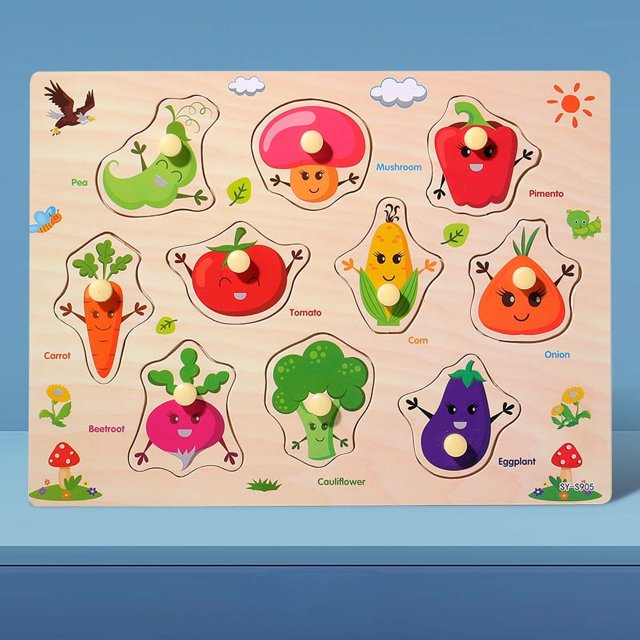 Children's Mushroom Nails Hand Grab Board Early Education Puzzle Wooden Puzzle Toys Fruit And Vegetable Cognitive Plane Puzzle Puzzle
