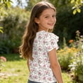 thumbnail image 4 of Abcomgle Girls Tee Shirts 7-16 Crewneck Vintage Floral Print Tshirt Double Layer Ruffle Short Sleeve Toddler T-Shirt Summer Fashion Cotton Toddler Tops Girls, 4 of 5
