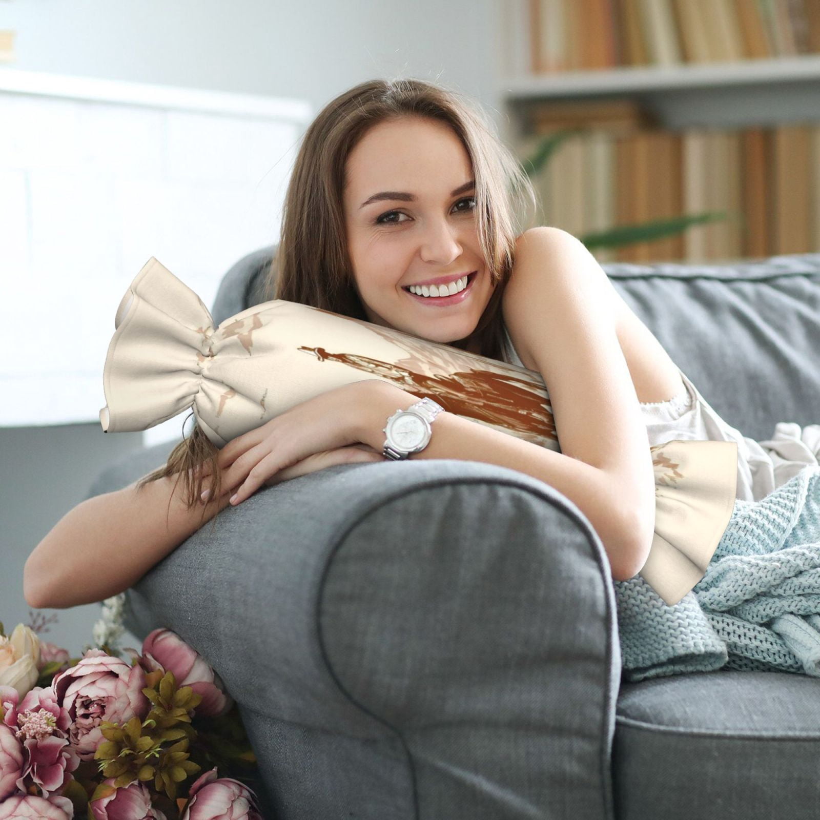 Candy Throw Pillow Travel Cervical Pillow Cylindrical Neck Body Cushion With Insert For Bed Couch Home Decor 9.8x24.4in Cowboy Riding A Horse In The Desert