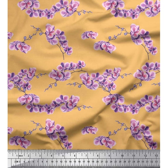 Soimoi Georgette Viscose Fabric Orchid Floral Decor Fabric Printed Yard 42 Inch Wide