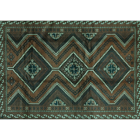 Ahgly Company Machine Washable Indoor Rectangle Southwestern Turquoise Blue Country Area Rugs, 5' x 7'