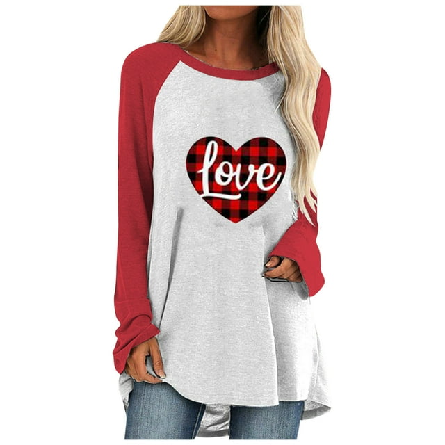 Birdeem Chemise Décontractée Raglan à Manches Longues pour Femmes, Imprimé de la Saint-Valentin, Chandail