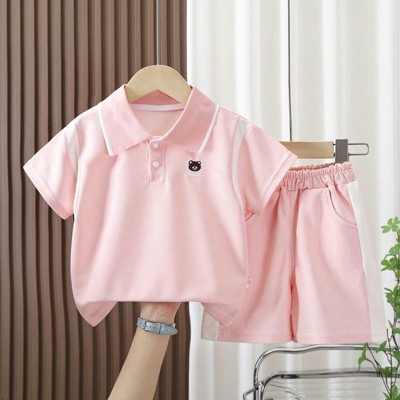Boys Pink Polo Shirt and Shorts Set 2-Piece Summer Outfit Kids Boy Casual Clothing Sizes 80-140,Size 4-5T