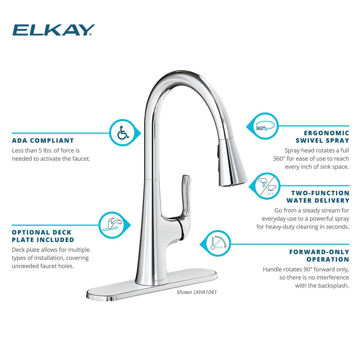 Elkay Harmony Single Handle Pull-Down Kitchen Faucet, Forward Only Lever, Chrome - LKHA1041CR
