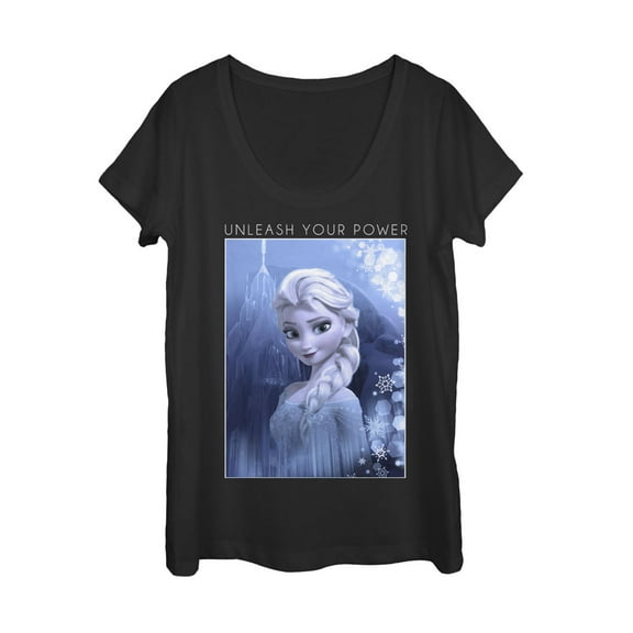 Women's Frozen Elsa Unleash  Scoop Neck Black Large