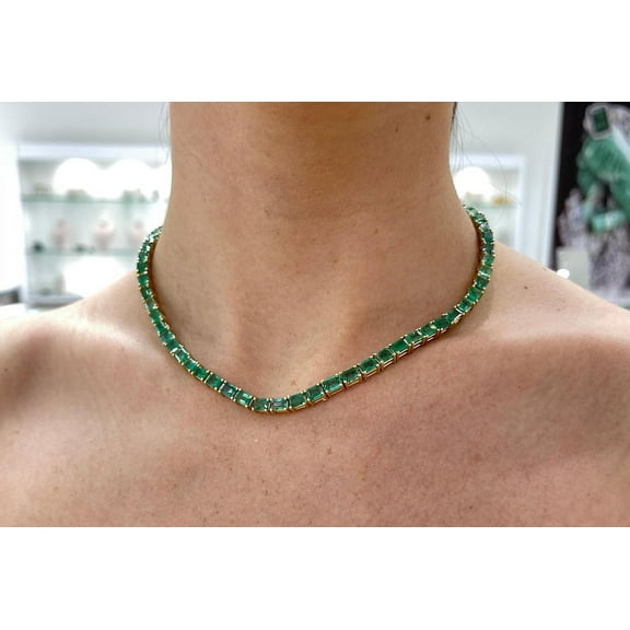 925 Silver Lab Emerald Octagon Tennis Necklace,14k Yellow Gold Plated Octagon Lab Emerald Tennis Necklace,Vintage Necklace,Valantine Gift