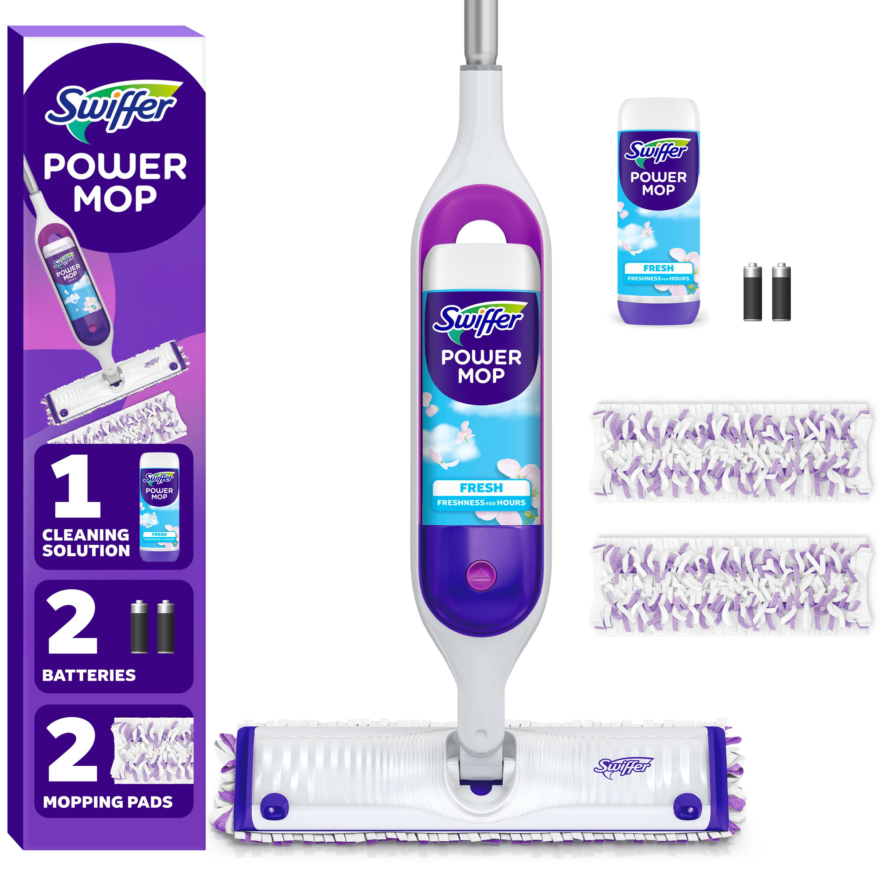 Swiffer PowerMop Multi-Surface Mop Kit for Floor Cleaning, Fresh Scent, Mopping Kit Includes PowerMop, 2 Mopping Pad Refills, 1 Floor Cleaning Solution with Fresh Scent and 2 batteries, 1KIT