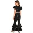 thumbnail image 5 of iiniim Girls Sequin Dance Outfit Hip Hop Jazz Crop Top and Pants Stage Performance Black 10, 5 of 7