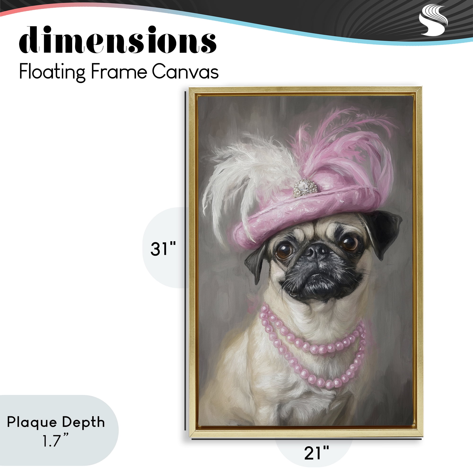 Stupell Industries Lady Pug Portrait Gold Framed Floater Canvas Wall Art, design by Tina LeCour