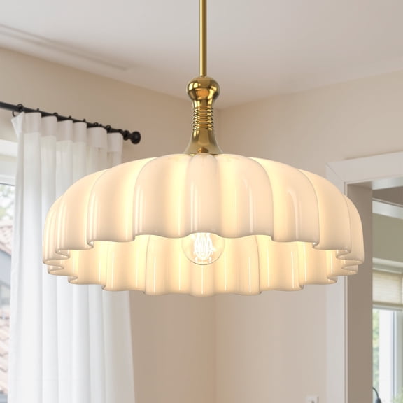 YANSUN 1-Light Gold Pendant Light with White Glass Shade, Elegant Hanging Lamp for Kitchen, Dining Room, and Bedroom