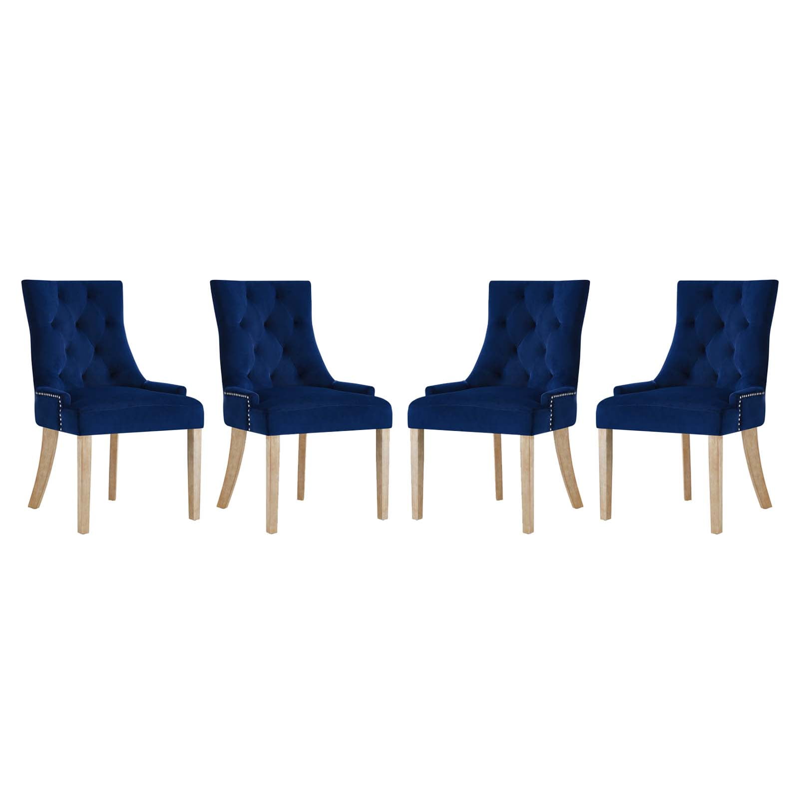 Elegant Navy Velvet Parsons Side Chair with Wood Accents, Set of 4