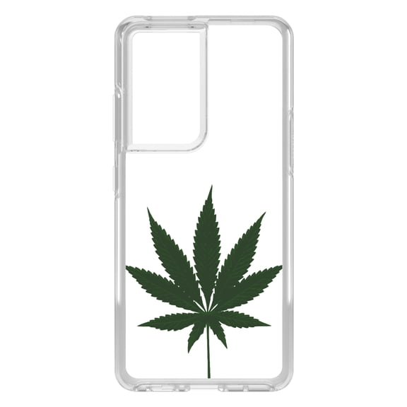 DistinctInk Clear Shockproof Hybrid Case for Galaxy S21 ULTRA 5G (6.8" Screen) - TPU Bumper, Acrylic Back, Tempered Glass Screen Protector - Marijuana Leaf Drawing
