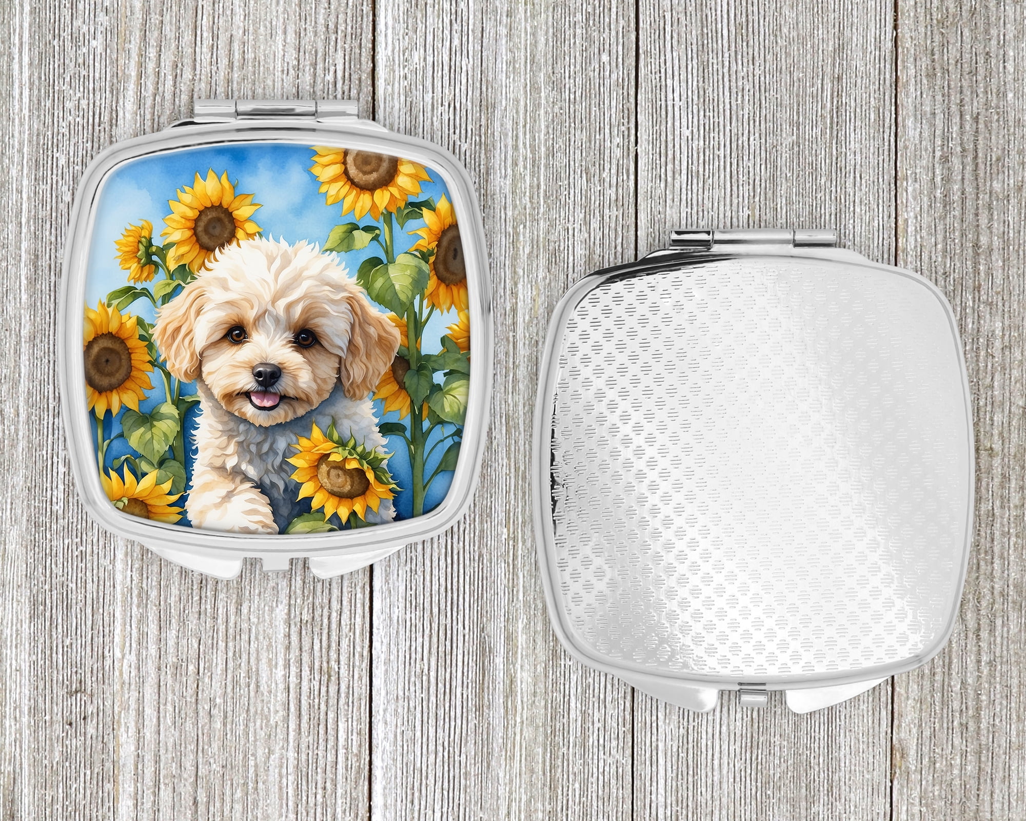 Maltipoo in Sunflowers Compact Mirror 2.75 in x 3 in