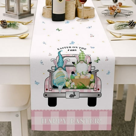 

Easter Gnome Table Runner Spring Family Bunny Carrot Table Cloth Dining Decor