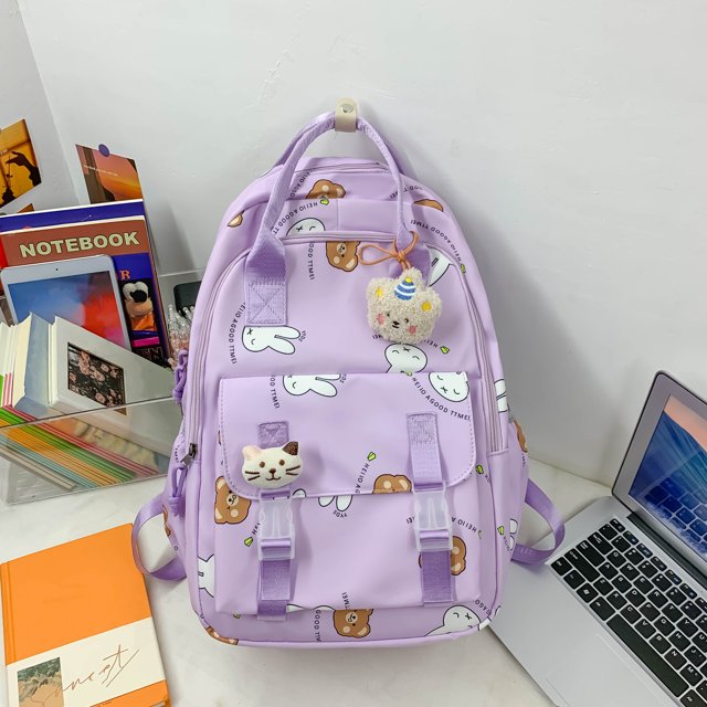 Mochila Para Portátil De Estilo Coreano Kawaii, Mochila De Viaje Con Patrón De Conejito, Mochila De Regreso A La Escuela Para Estudiantes