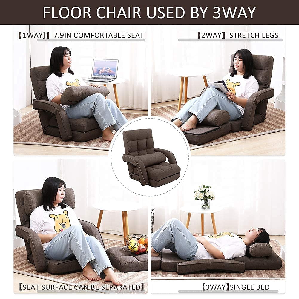 14-Position Adjustable Floor Chair, Chaise Lounge Indoor, Folding Lazy Sofa with Armrests and a Pillow Padded Adults Gaming Chairs for Living Room, Bedroom