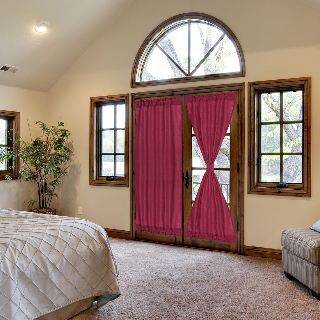 PiccoCasa Set of 2 Door Window Curtain for French Door, Burgundy, 25