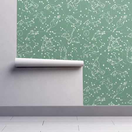Removable Water-Activated Wallpaper Green Constellation Galaxy Galaxy