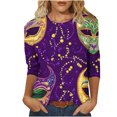 thumbnail image 2 of xixinqiwan Women's Tops Womens Mardi Gras Crew Neck Blouse Fat Tuesday Carnival Custume for New Orleans Party, 2 of 6