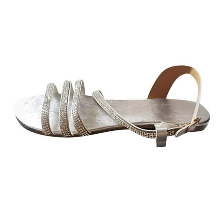 

Qiaocaity Womens Summer Sandals Casual Comfortable Shoes Flat Bottom Roman Casual Women s Flat Beach Sandals White Size 4.5