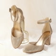 thumbnail image 2 of ElElax Women Closed Toe Heels Low Block Chunky Pumps with Ankle Strap 2.25 inch Gold Glitter, 2 of 6