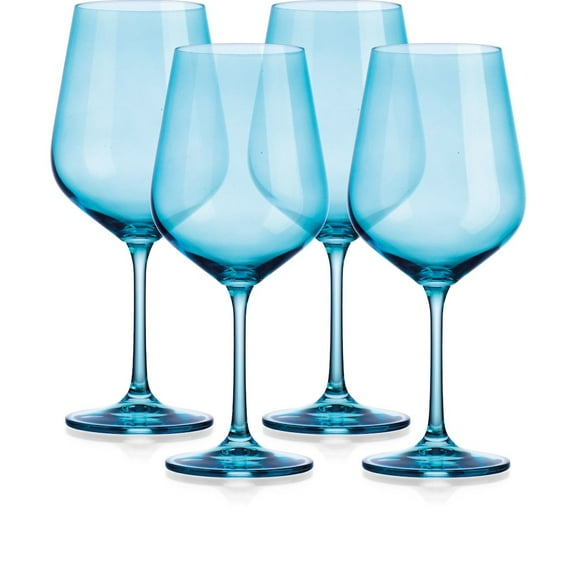 Set of Four Translucent Aqua Blue Large Wine Glasses