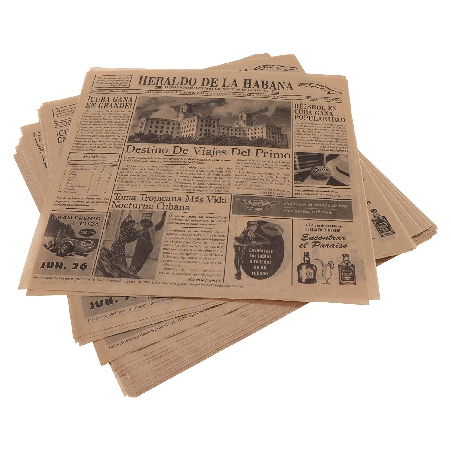 G.E.T. 4-TE1050 Appetizer / Serving Basket Tissue Liner Paper, 12" x 12", Cuban Newsprint (Case of 1000)