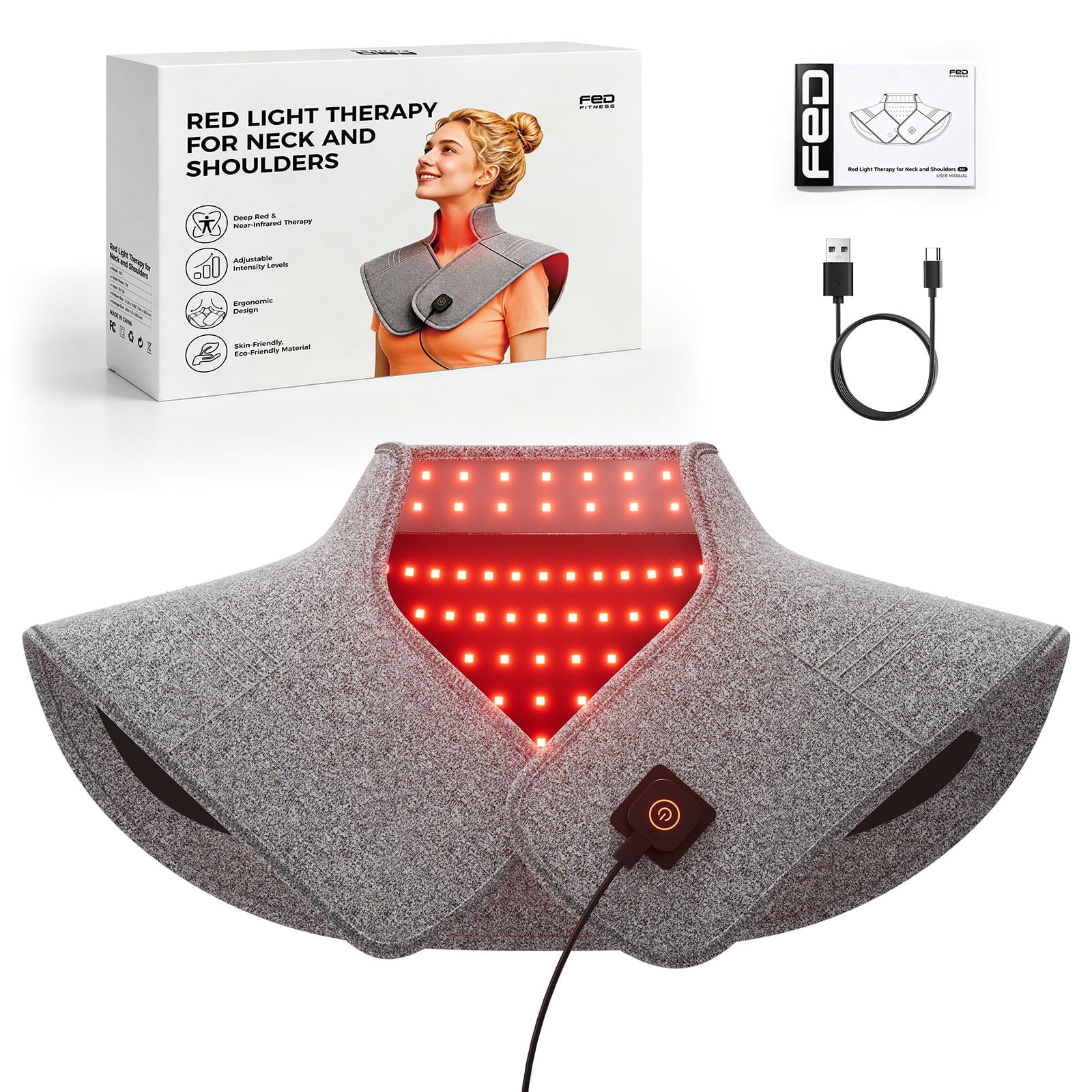 Red Light for Neck Shoulder, 126pcs 650nm&850nm Infrared Light Beads, 3 Power-Levels, Timer-Control Mode & Memory Mode, Suitable for Home Office