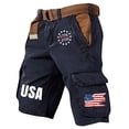 thumbnail image 3 of Men's Vintage Washed Cargo Shorts with America 250 Years Graphic and Utility Pockets Featuring Loose Fit Design for Summer Fishing Hiking Travel Vacation Navy L, 3 of 5