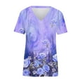 thumbnail image 4 of T-shirt Imprimé à Manches Courtes à Col en V Mode Femmes Tops Bleu, 4 of 5