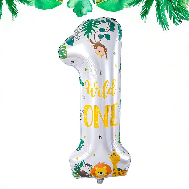 Decoraciones de cumpleaños Locolor Wild One con globo de animales salvajes