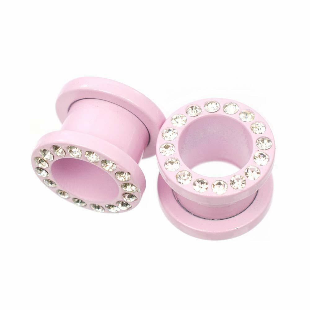 Screw Fit Ear Gauges Anodized Pastel Pink Over Surgical Steel With Clear Jewels Walmart Com