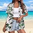 thumbnail image 2 of Huresd Hawaiian Shirts for Women Palm Tree Button Down Short Sleeve Holiday Tropical Blouse White S, 2 of 5