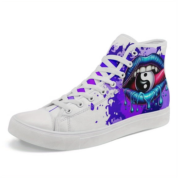 Coolcustomize Men's Halloween Sneakers - Purple & Blue Ink Splash Graphic Casual Shoes, Lace-Up High Tops with Cushioned Rubber Sole - Gothic Streetwear Boots for Halloween Parties, Casual Attire