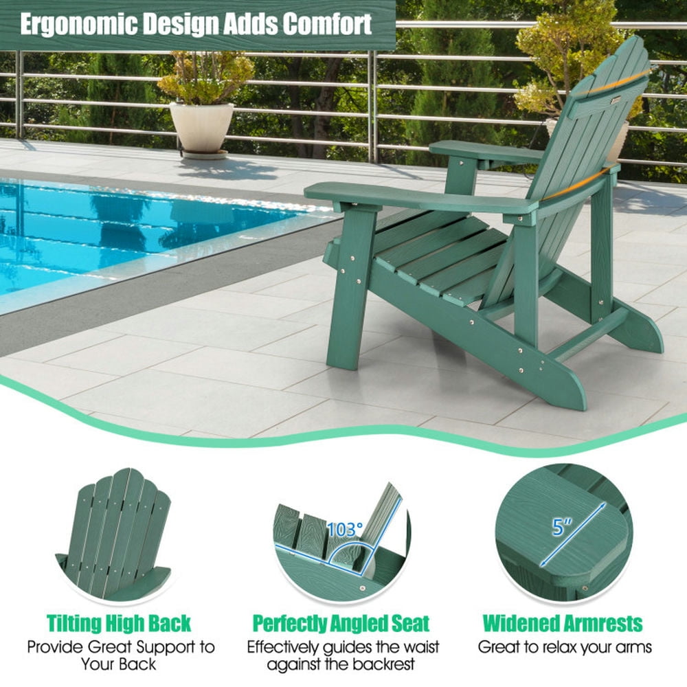 Aimee Lii Weather Resistant HIPS Outdoor Adirondack Chair with Cup Holder, Outdoor Patio Furniture for Balcony Porch Backyard, Sturdy -Green