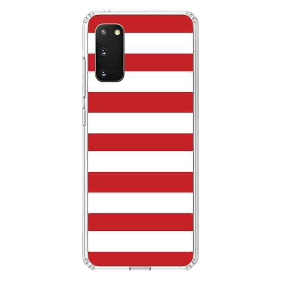 DistinctInk Clear Shockproof Hybrid Case for Galaxy S20 ULTRA / 5G (6.9" Screen) - TPU Bumper, Acrylic Back, Tempered Glass Screen Protector - Red & White Bold Horizontal Stripes