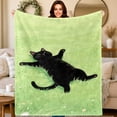 thumbnail image 2 of Cat Lime Green Pattern Print Flannel Throw Blanket, 2 of 6