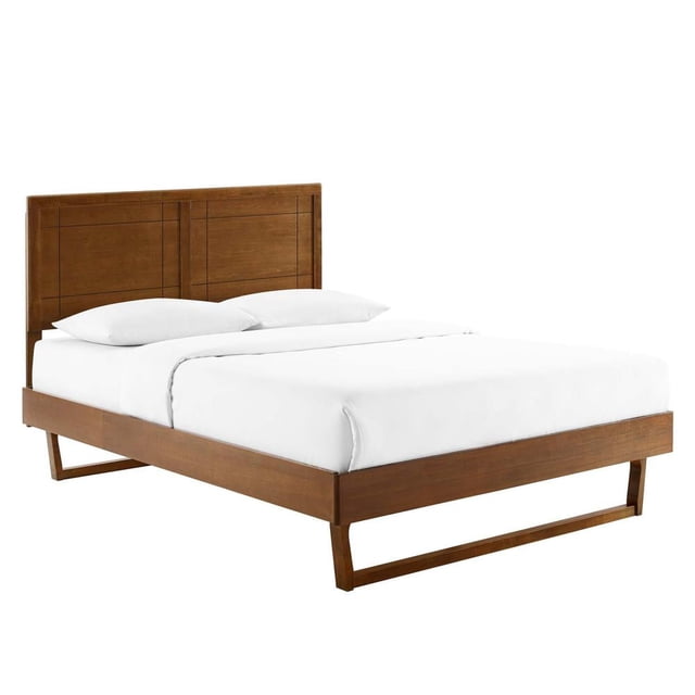 Modway Marlee Queen Wood Platform Bed with Angular Frame in Walnut