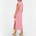 thumbnail image 6 of TaTaai Women's Short Sleeve Midi Dress Solid Color Lapel Collar Casual Dress with Side Slit Lightweight Stretchy Polyester Blend Gift, 6 of 7