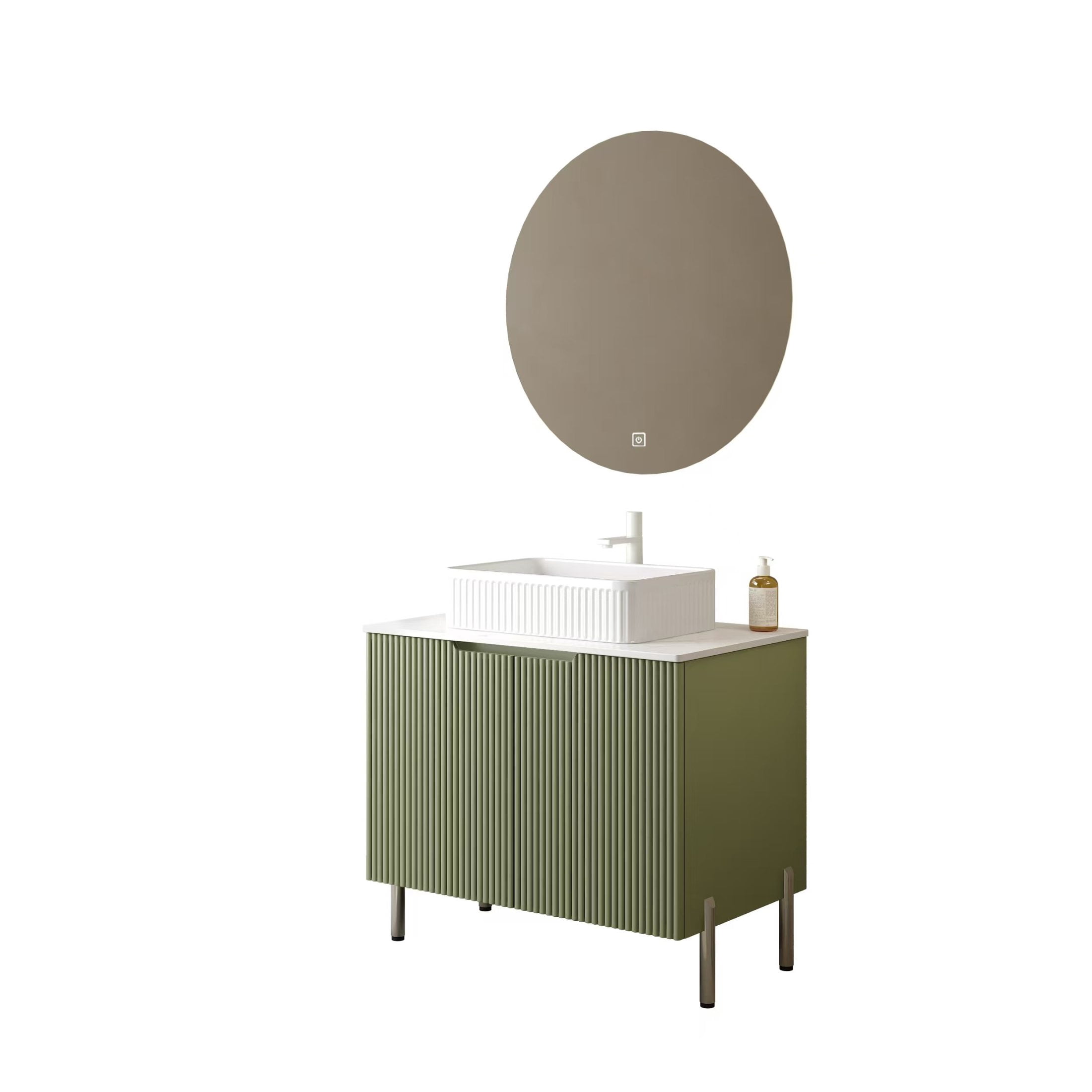 Noble House TURIO 30" Bathroom Vanity with Sintered Stone Countertop, Storage Cabinet, White Rectangle Basin, Light Green