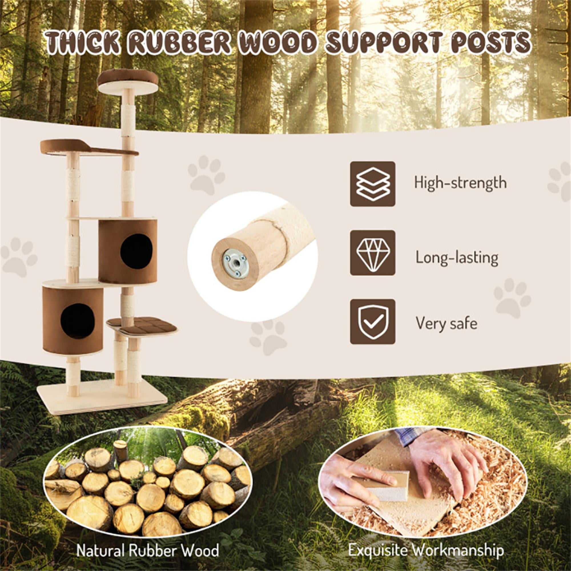 Kadyn 75" Wood Cat Tree Tower for Indoor Cats, Multi-Level Cat Condo with Scratching Posts, Perch, Washable Removable Cushions, Cat Furniture, Brown