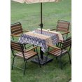 thumbnail image 2 of Square Outdoor Tablecloth With Umbrella Hole And Zipper– Vintage Boho Geometric Stripes Waterproof Patio Table Cover for Party, Picnic, Backyard, 60"x60" , Purple Brown, 2 of 8