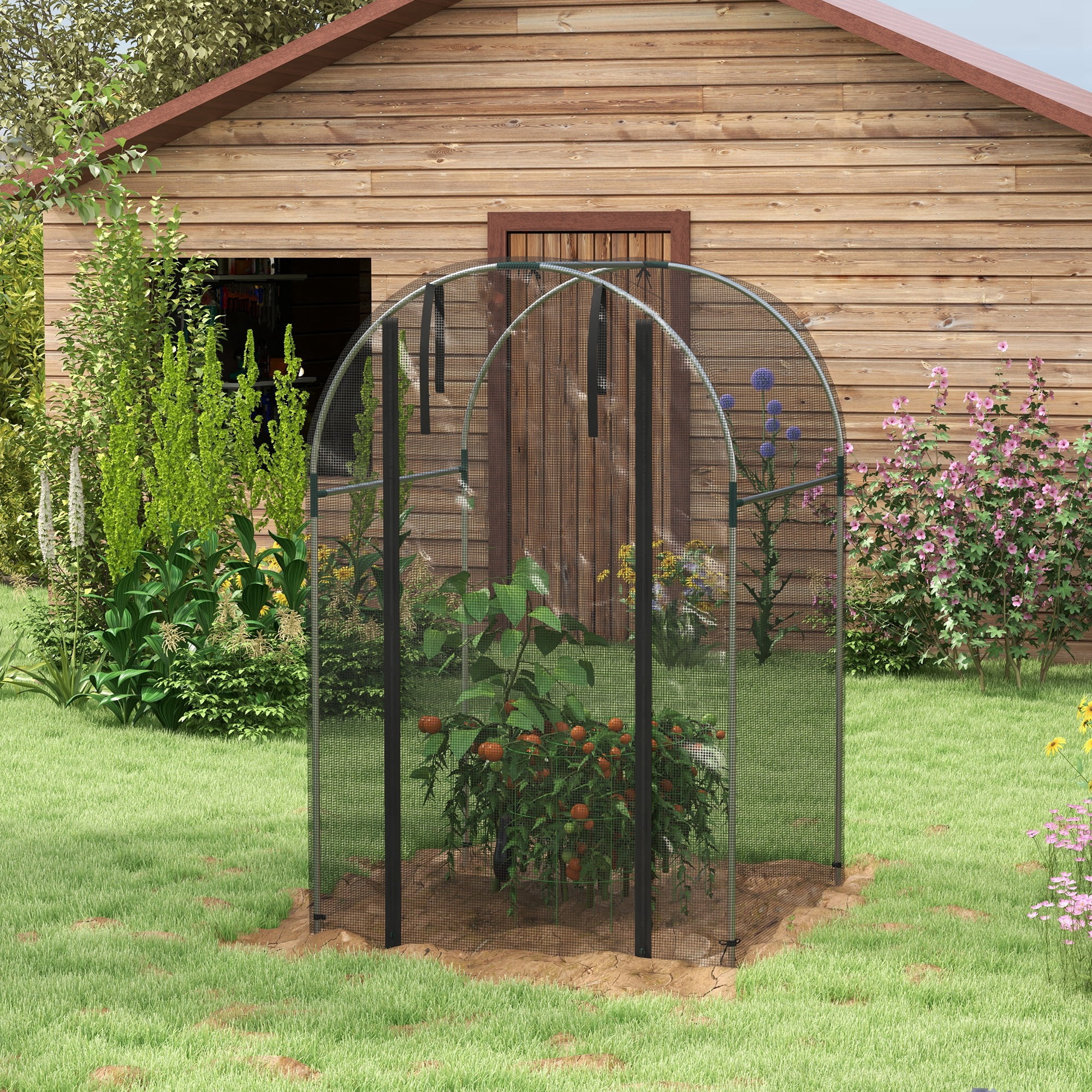 Outsunny 4' x 4' Plant Protection Tent Crop Cage with Zippered Door for Plants, Herbs, Fruits, Black